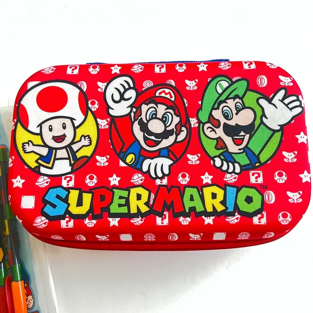 NEW Nintendo Super Mario Pencil Case & Pens & Stickers Set